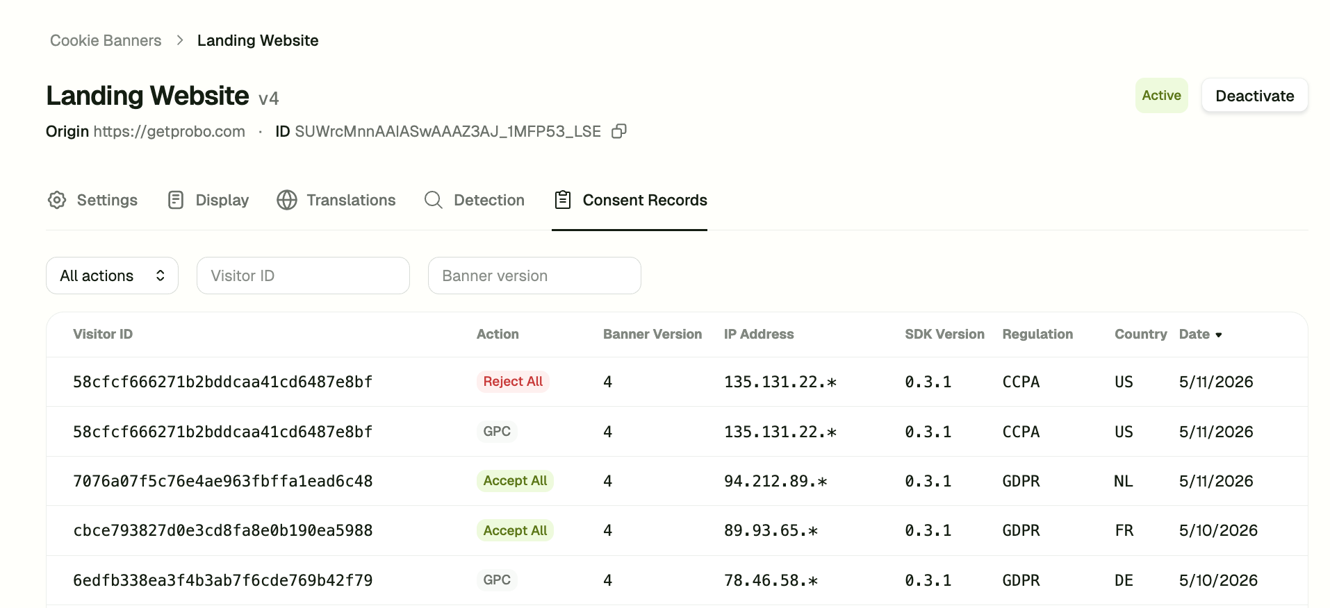 Cookie banner jurisdiction from geolocation