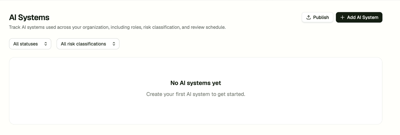 AI Systems Register screenshot