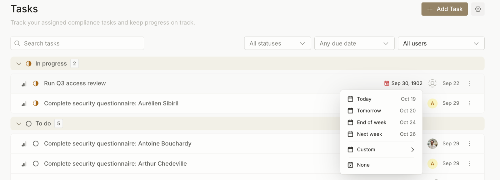 Edit tasks from the list screenshot