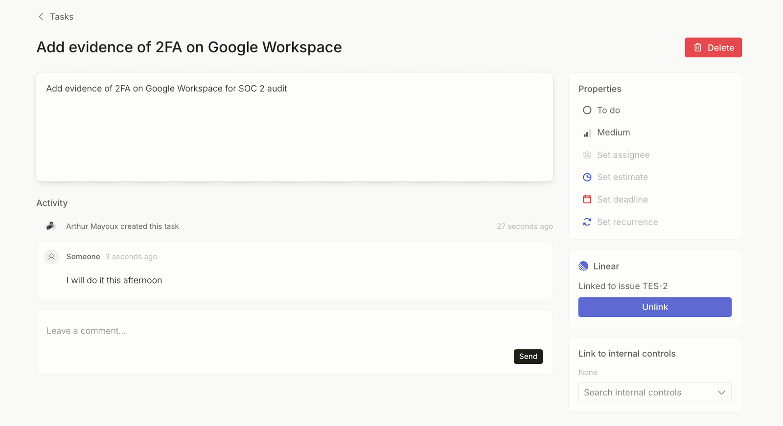 See Linear comments on task timelines screenshot 2