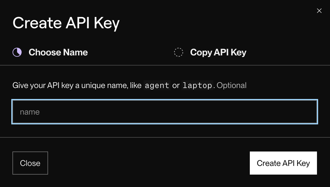 The Create API Key dialog in Render account settings